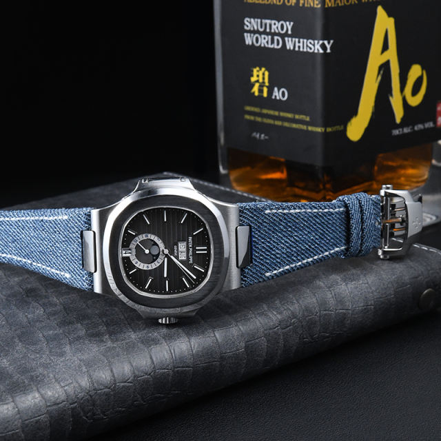 【含外置头粒】 维瑞亚牛仔布真皮表带适用于百达翡丽鹦鹉螺5712钢带款