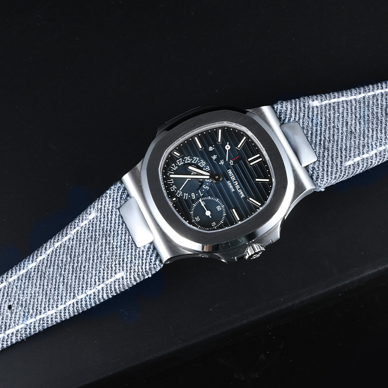 【含外置头粒】 维瑞亚牛仔布真皮表带适用于百达翡丽鹦鹉螺5712钢带款