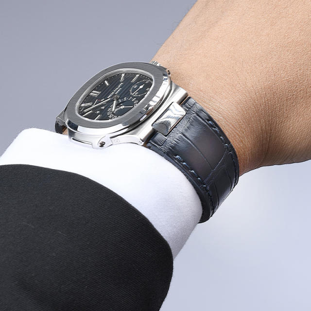 【含外置头粒+折叠扣】维瑞亚鳄鱼皮表带适用于鹦鹉螺5712钢带款