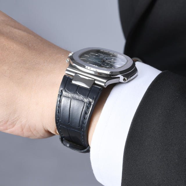 【含外置头粒+折叠扣】维瑞亚鳄鱼皮表带适用于鹦鹉螺5712钢带款