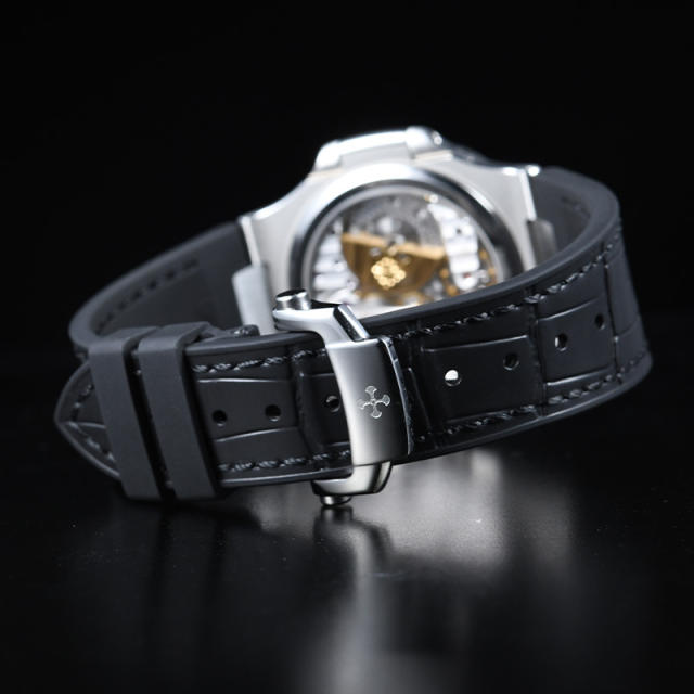 【含外置头粒+折叠扣】仿真鳄鱼皮橡胶表带适用鹦鹉螺5711钢带款