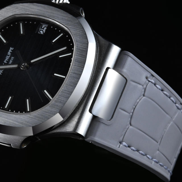 【含外置头粒+折叠扣】仿真鳄鱼皮橡胶表带适用鹦鹉螺5711钢带款