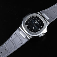 【含外置头粒+折叠扣】仿真鳄鱼皮橡胶表带适用鹦鹉螺5711钢带款