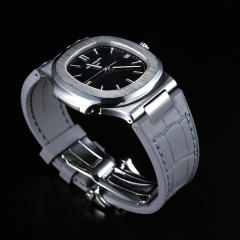 【含外置头粒+折叠扣】仿真鳄鱼皮橡胶表带适用鹦鹉螺5711钢带款