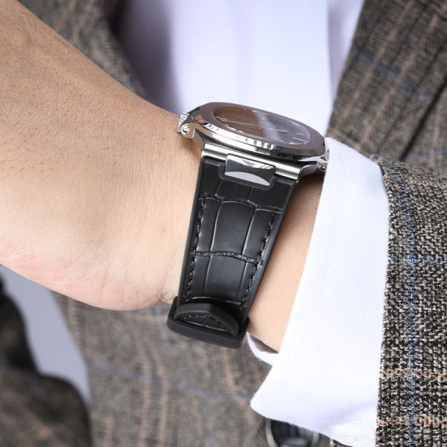【含外置头粒+折叠扣】仿真鳄鱼皮橡胶表带适用鹦鹉螺5711钢带款