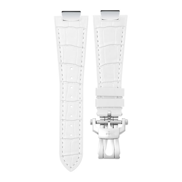 【含外置头粒+折叠扣】仿真鳄鱼皮橡胶表带适用鹦鹉螺5711钢带款