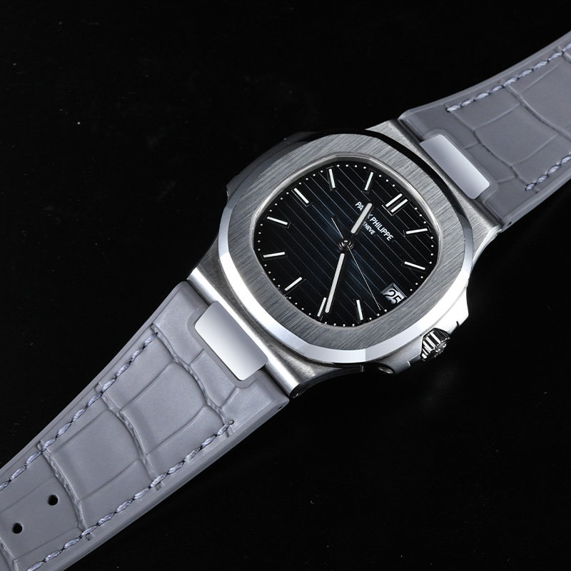 【含外置头粒+折叠扣】仿真鳄鱼皮橡胶表带适用鹦鹉螺5711钢带款