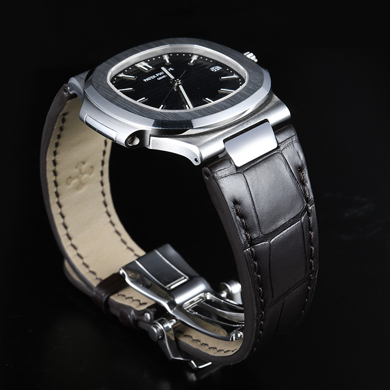 【含外置头粒+折叠扣】维瑞亚鳄鱼皮表带适用于鹦鹉螺5712钢带款