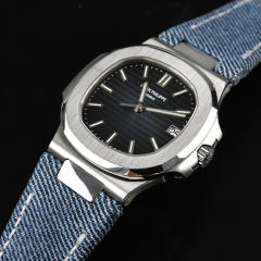 【含外置头粒+折叠扣】维瑞亚牛仔布表带适用于鹦鹉螺5711钢带款