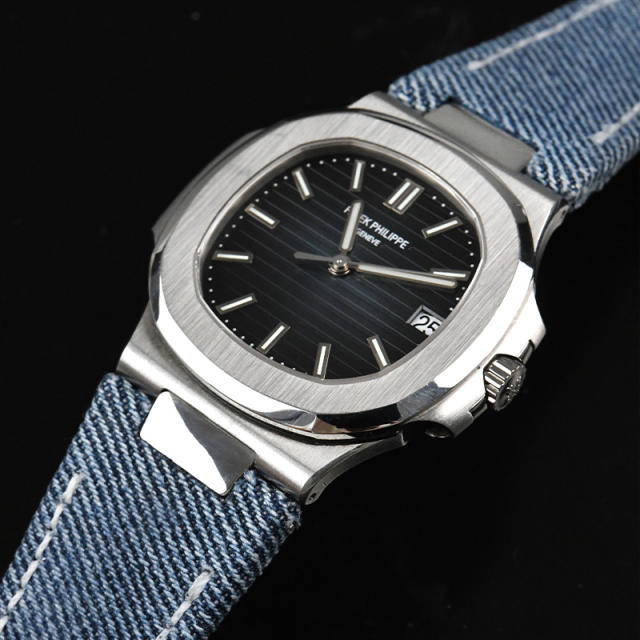 【含外置头粒+折叠扣】维瑞亚牛仔布表带适用于鹦鹉螺5711钢带款