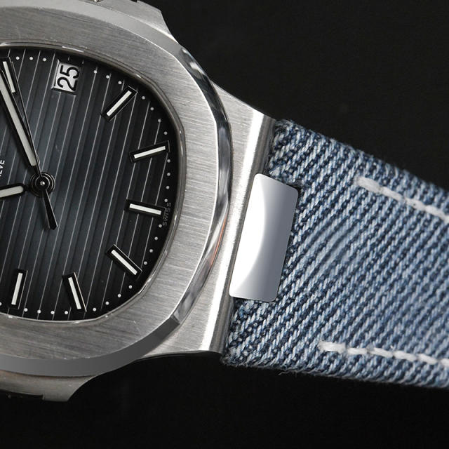 【含外置头粒+折叠扣】维瑞亚牛仔布表带适用于鹦鹉螺5711钢带款