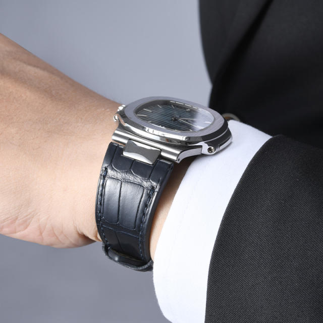 【含外置头粒+折叠扣】维瑞亚鳄鱼皮表带适用于鹦鹉螺5712钢带款