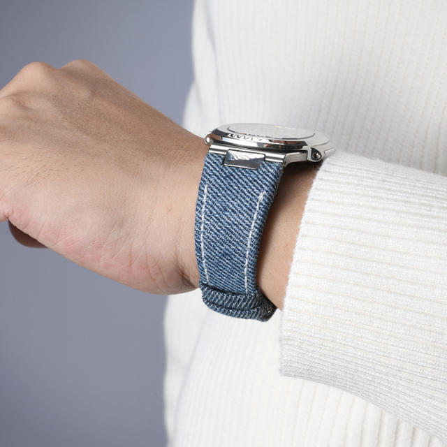 【含外置头粒+折叠扣】维瑞亚牛仔布表带适用于鹦鹉螺5711钢带款