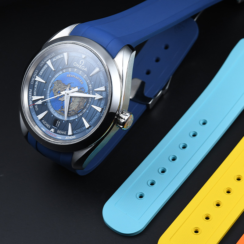 维瑞亚橡胶表带适用于OMEGA海马150M 43mm世界时