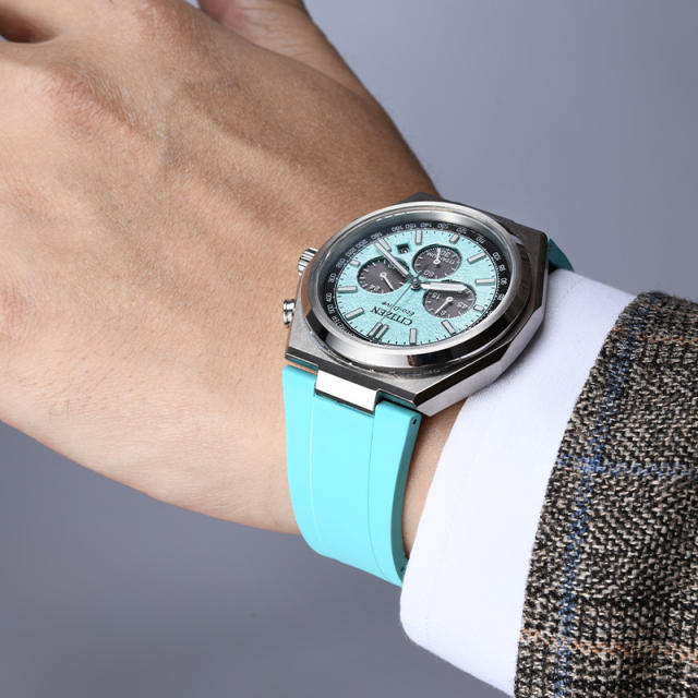 维瑞亚橡胶表带适用Citizen西铁城光动能三眼计时钛合金男CA4610