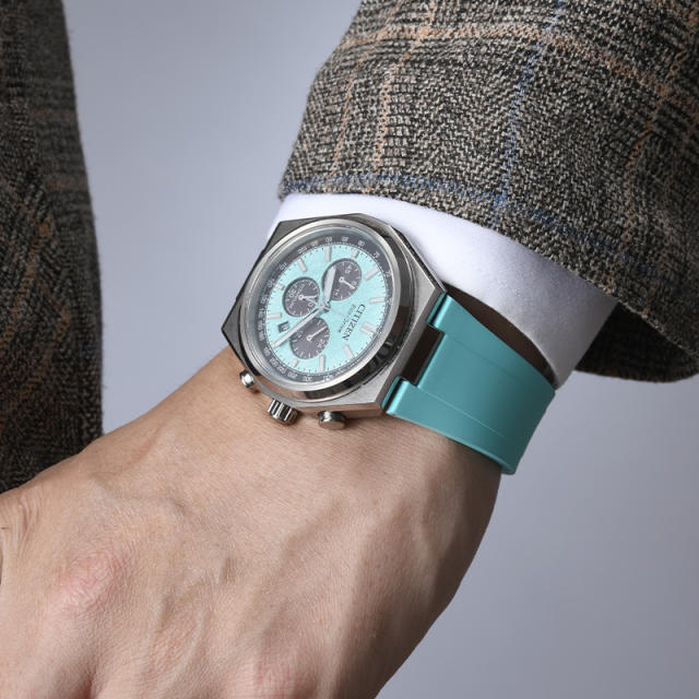 维瑞亚橡胶表带适用Citizen西铁城光动能三眼计时钛合金男CA4610