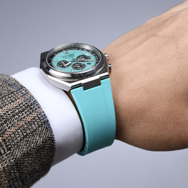 维瑞亚橡胶表带适用Citizen西铁城光动能三眼计时钛合金男CA4610