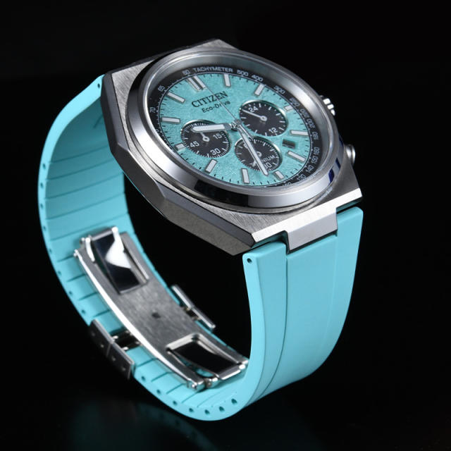 维瑞亚橡胶表带适用Citizen西铁城光动能三眼计时钛合金男CA4610