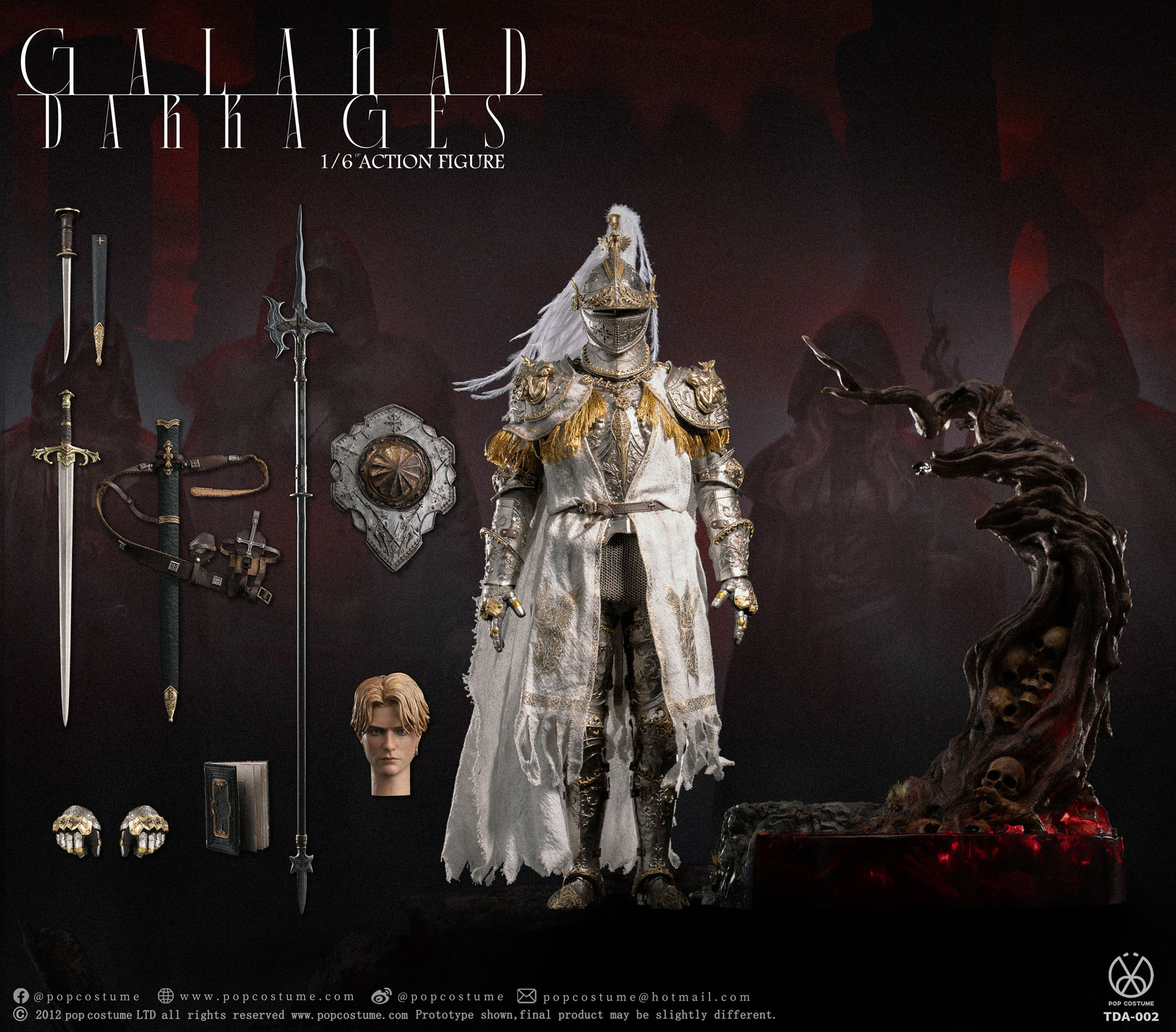 POPCOSTUME TDA-002 The Grail Seeker • Sir Galahad the Pure 1/6 Scale Handcrafted Copper-Inlaid Engraved Armor