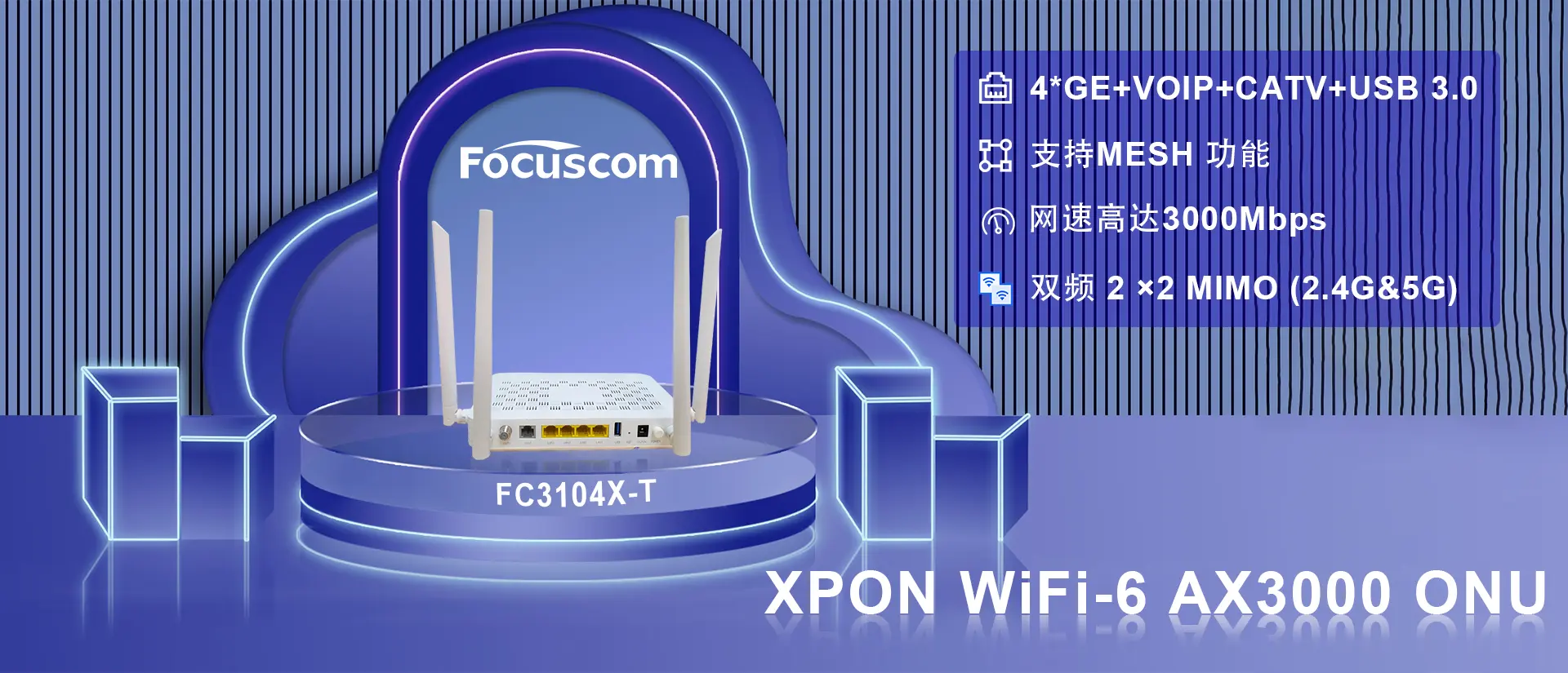 XPON Dual Band WiFi-6 AX3000 4GE+VOIP+CATV ONU