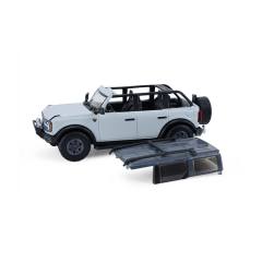 Bronco 4-Door Badlands in Cactus Grey with Utility Trailer and Motorcycle