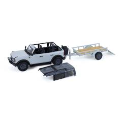 Bronco 4-Door Badlands in Cactus Grey with Utility Trailer and Motorcycle
